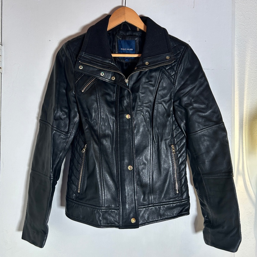 Cole Haan genuine black leather biker jacket